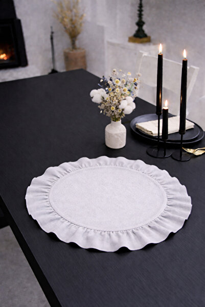 ÇIQRIK HOME Natural Gri Fırfırlı Vintage Amerikan Servis/supla