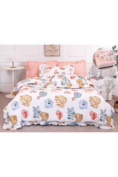 Truva Grup Fine Cotton Bed Linen with Ruffles - 6 Pieces, Fitted Sheet, 180x2...