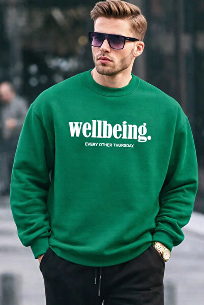 COMBİNE MİCHAİL Ανδρικό φούτερ με στάμπα Wellbeing σε πράσινο χρώμα