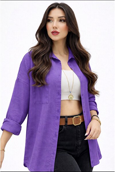 taytz Hira moda koyu Mor renk Rahat Kalıp Düğmeli Gömlek