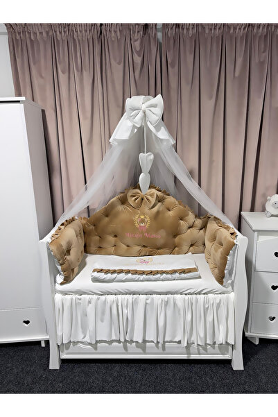 PeppiBambini Lenjerie de patut personalizata 7 piese REGAL Catifea Beige -