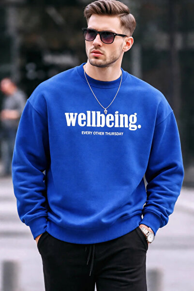 COMBİNE MİCHAİL Ανδρικό φούτερ με στάμπα Wellbeing σε μπλε χρώμα