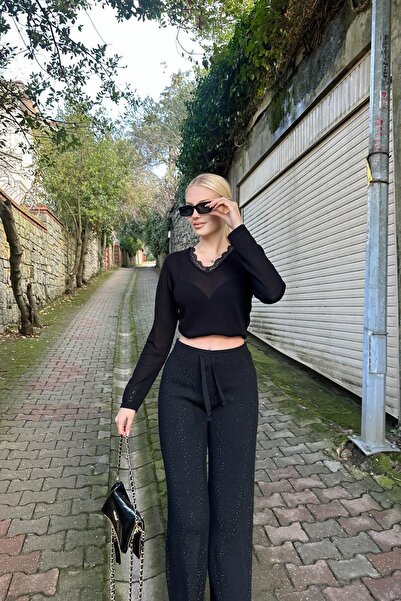 lizge giyim Stone Detail Tricot Pants