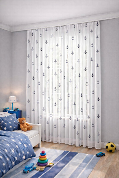 Perdenin Adresi Çapa Desenli Tül Perde 1/2.5 Normal Pile Korniş Uyumlu Çocuk ...