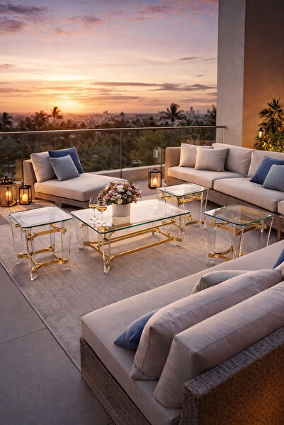 MARIA HOMES Elegant 5-Piece Glass Coffee Table Set with Gold Acrylic Base – M...