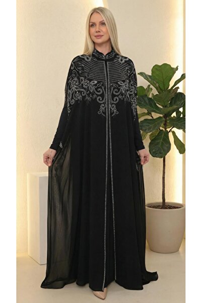 MİSS DİAMOND Stony embroidered black elegant hijab abaya dress ferace
