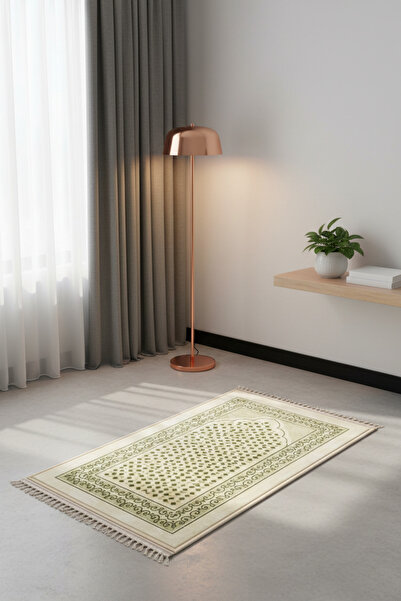 Goat-x سجادة صلاة بنقشة هندسية إسلامية – لون بيج مع أخضر