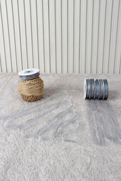 Mortex Gray Organza Tulle Ribbon 1 cm 22 Meters - Bohça, Wedding, Engagement,...