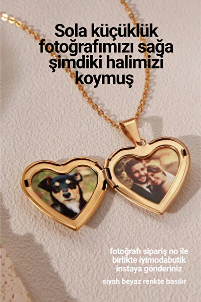 İYİ MODA Kalpli Kapaklı Resimli Kolye - Hiç Çıkarma Kolyesi - Anı Kolyesi