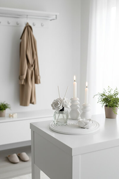 LALEZEN HOME Lux Set Yuvarlak tepsi- Şamdan mumluklar - çiçekli koku tüm set