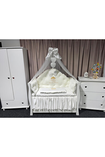 PeppiBambini Lenjerie de patut personalizata 7 piese REGAL Catifea White -