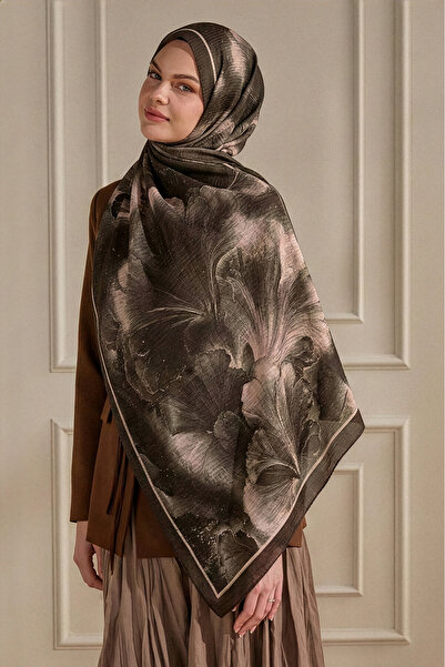 SilkTouch Çikolata Soft Bloom Desenli Müslin Şal