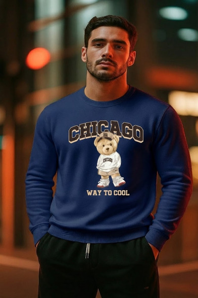 COMBİNE MİCHAİL Hanorac casual pentru bărbați, albastru marin, cu imprimeu ur...