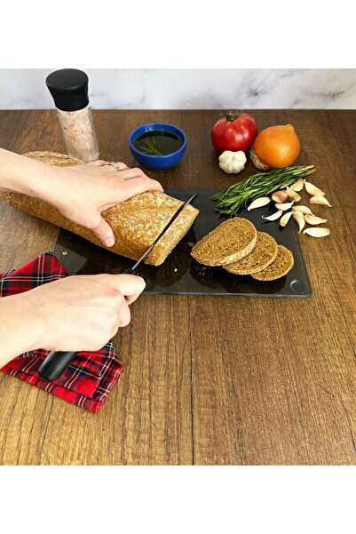 B&G GLASS Temperli Cam Kesme & Sunum Tahtası Füme Siyah 20x30 cm 4mm Kaymaz A...