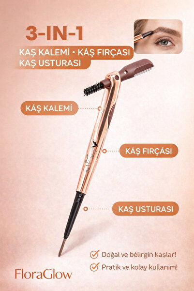 Floraglow 3'ü 1 Arada Profesyonel Kaş Şekillendirme Seti - Kaş Kalemi, Ustura...