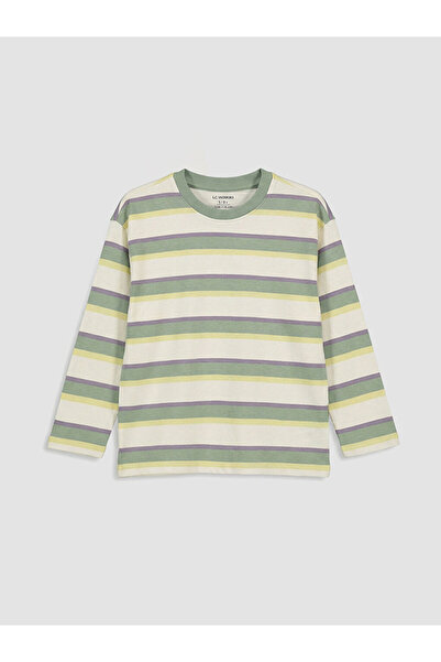 LC Waikiki Purple Crew Neck Striped Boys' T-Shirt