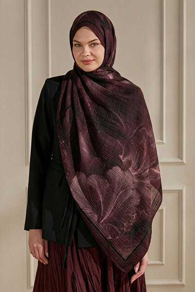 SilkTouch Bordo Soft Bloom Desenli Müslin Şal