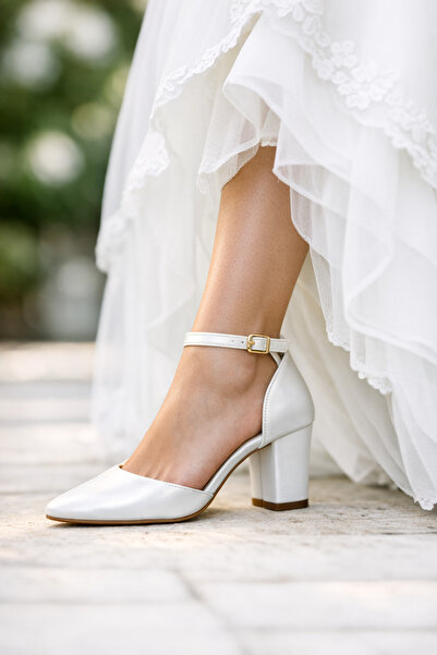 Women's Color Thick Heel Ankle Tied Classic Heeled Evening Dress 8 Cm Heel Wedding Invitation Bride