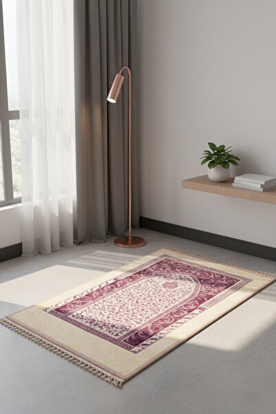 Goat-x سجادة صلاة مخملية بنقشة محراب مزخرف – لون بنفسجي فاتح