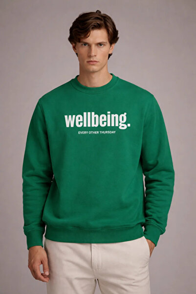 COMBİNE MİCHAİL Ανδρικό φούτερ με στάμπα κειμένου σε χαλαρή γραμμή, πράσινο χ...