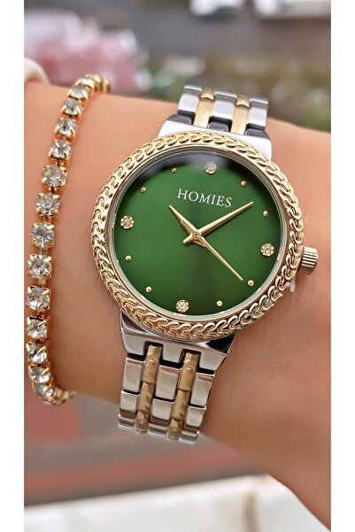 Homies ساعة يد نسائية أصلية ذات لون أصفر فضي مع ضمان لمدة عامين وهيكل فولاذي ...