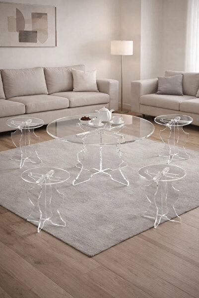 MARIA HOMES Elegant 5-Piece Glass Coffee Table Set with Clear Acrylic Base – ...