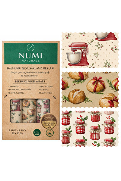NUMI Naturals Wax Food Storage Cloths – Premium Set of 3 (30×30 cm) - Country...