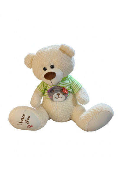 Sunman Striped T-Shirt Plush Bear 60 cm White