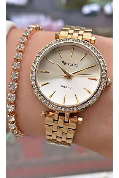 Ferrucci Brand Original Gold Color 2 Year Warranty Steel Case Women's Wristwa...