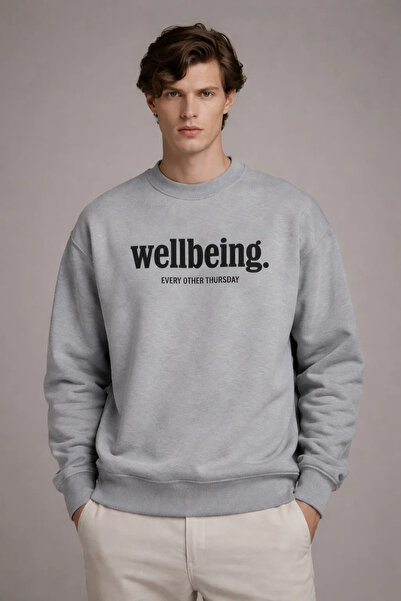 COMBİNE MİCHAİL Ανδρικό φούτερ με στάμπα κειμένου σε χαλαρή γραμμή, γκρι χρώμα