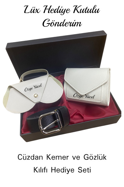 Ayleen Ayz Kişiye Özel İsim Baskılı Kadın Hediye Seti Siyah Deri Cüzdan Kemer...
