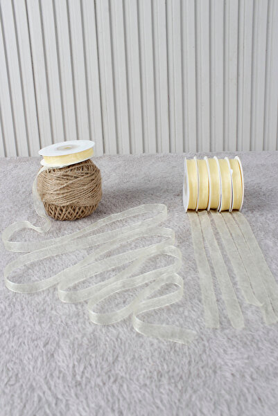 Mortex Cream Organza Tulle Ribbon 1 cm 22 Mt - Package, Wedding, Engagement, ...