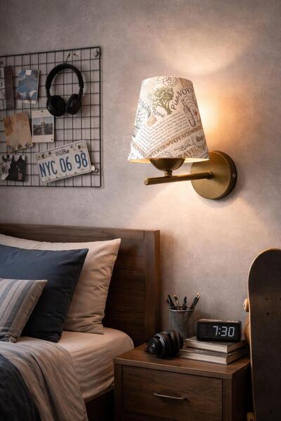 BİAVİZE Writing Style (Young Room-Bedroom-Office) Gold Chromed Wall Sconce