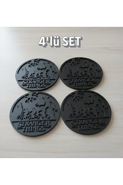 ARCANIUM Stranger Things Themed Set of 4 Black Coasters - Special Design Deco...