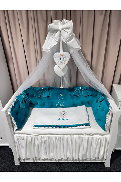 PeppiBambini Lenjerie de patut personalizata 7 piese ROYAL Catifea Verde Smar...