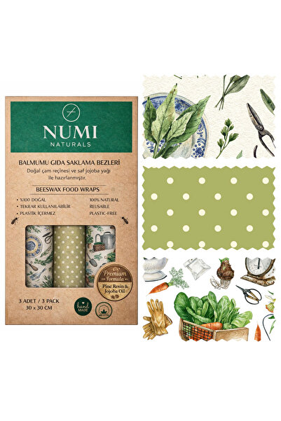 NUMI Naturals Wax Food Storage Cloths – Premium Set of 3 (30×30 cm) - Heirloo...