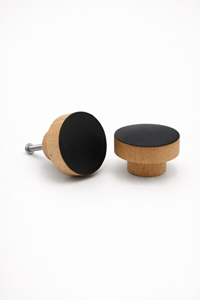 od orient design Siyah - Naturel Ahşap Çekmece ve Dolap Kulbu 2’li