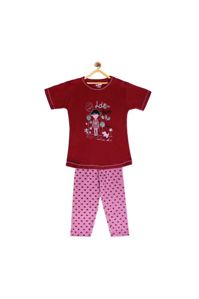 Pink Berries طقم بيجاما بناتي من قطعتين، مصنوع من القطن الخالص 100%