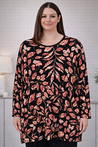 TUSSE Women's Plus Battal Printed Patterned Viscose Long Sleeve Large Size Bl...