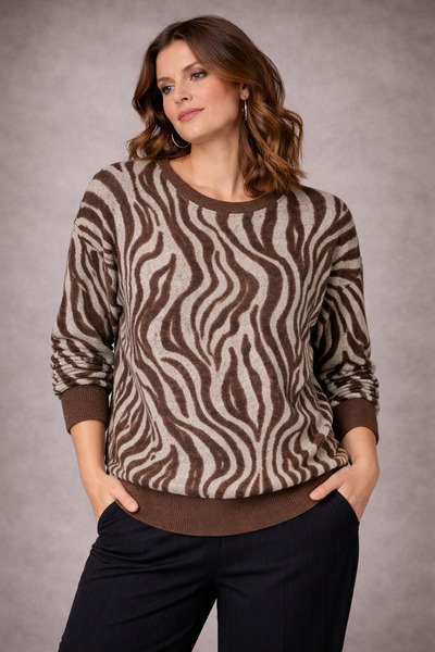 TUSSE Elegant Women's Soft Zebra Patterned Plus Size Cashmere Blouse