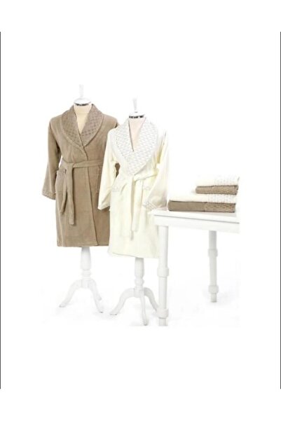 Özdilek Bornoz Seti Adria Aile Seti Kahve-krem