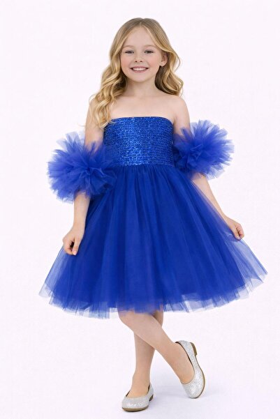 Nacar 23 Nisan 29 Ekim Gösteri Kıyafeti Kız Çocuk Omuz Detaylı Tül Prenses El...