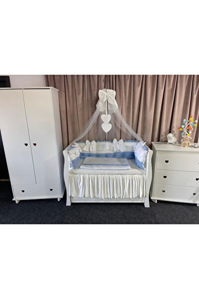 PeppiBambini Personalized 7-piece ROYAL Velvet White Blue crib bedding -