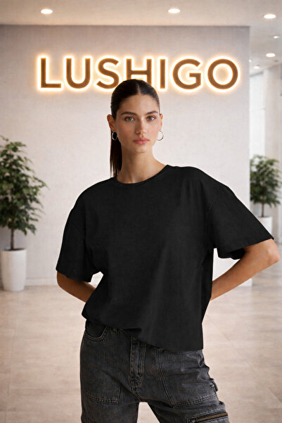 LUSHİGO Jemmy Дамска тениска с 100% органичен памук, свободна кройка, разрез ...