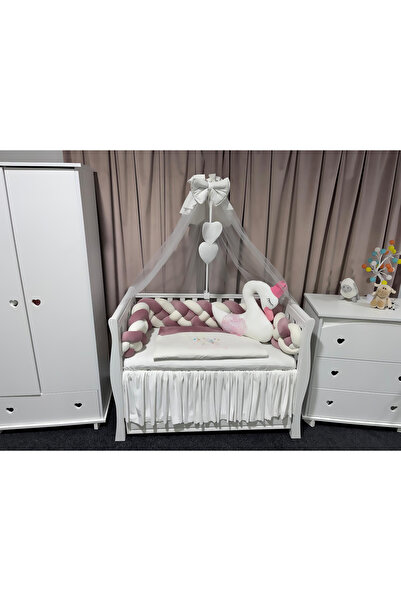 PeppiBambini Personalized 7-piece crib bedding -Pink Velvet Braided Sides -