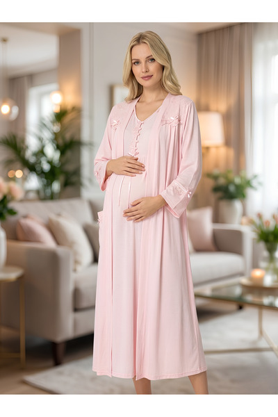 PREGNANT WORLD طقم ملابس نوم للحوامل من NewSeason مكون من قطعتين بأكمام راجلا...