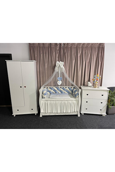 PeppiBambini Personalized 7-piece crib bedding -Blue Velvet Braided Sides -