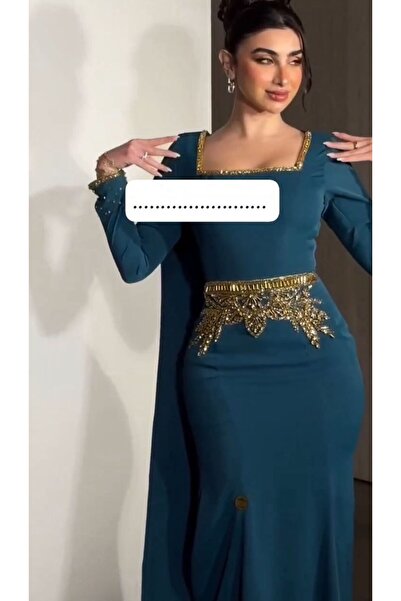 NALA FASHION فستان سهرة فاخر بلون تركوازي أنيق