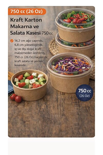 figanlar ambalaj 10 adet 750 cc Kraft Karton Salata & Makarna Kasesi Kapaklı–...