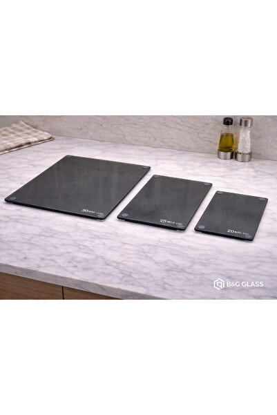 B&G GLASS Temperli Cam Kesme & Sunum Tahtası 3lü Set Kaymaz IsıyaD 20x30-25x3...